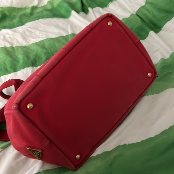 Prada red canopy canvas tote w strap well used needs a dye - Picture 3 of 6
